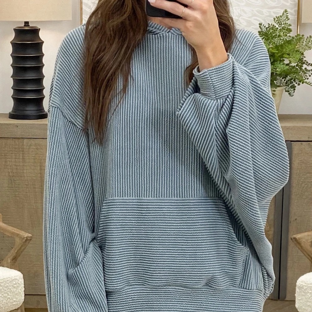 BRAND NEW NEVER WORN SPRINGFIELD ULTRA RIBBED HOODIE IN SKY BLUE. Size large.